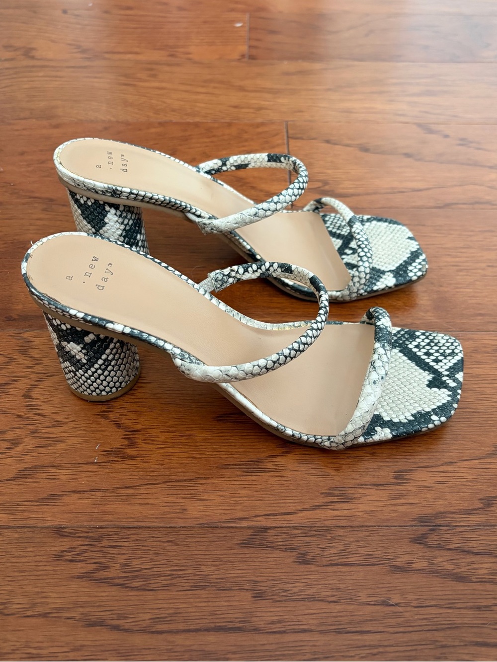 a new day Snake-Print Double-Strap Block Heel Sandal - Black & Cream